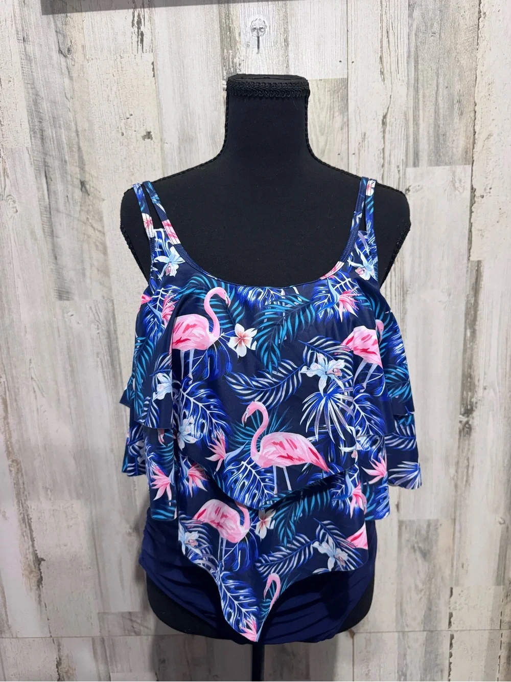 Plus Size Navy & Pink Flamingo Two-Piece Swim Bikini
